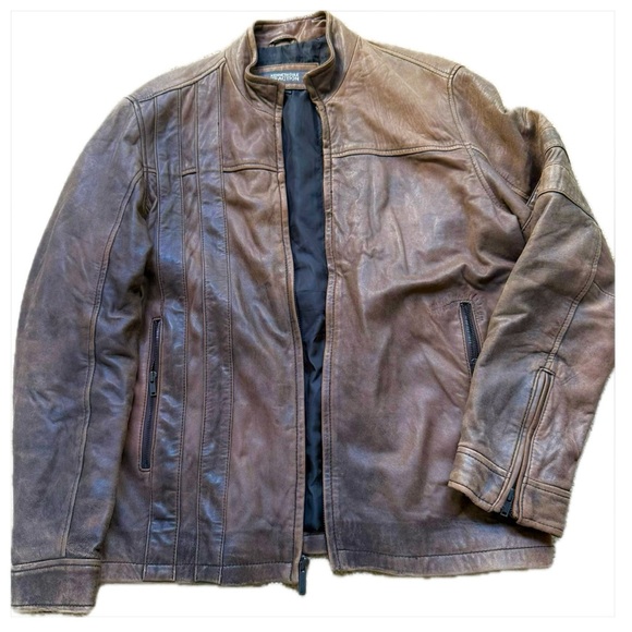 Kenneth Cole Reaction Distressed Genuine Leather Jacket Men’s L – Brown - Picture 1 of 10